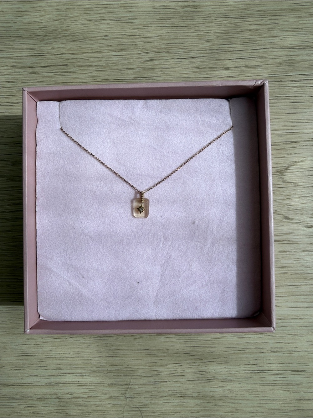 Gold Played Rectangular Star Citrine Charm Necklace - Women Jewelry